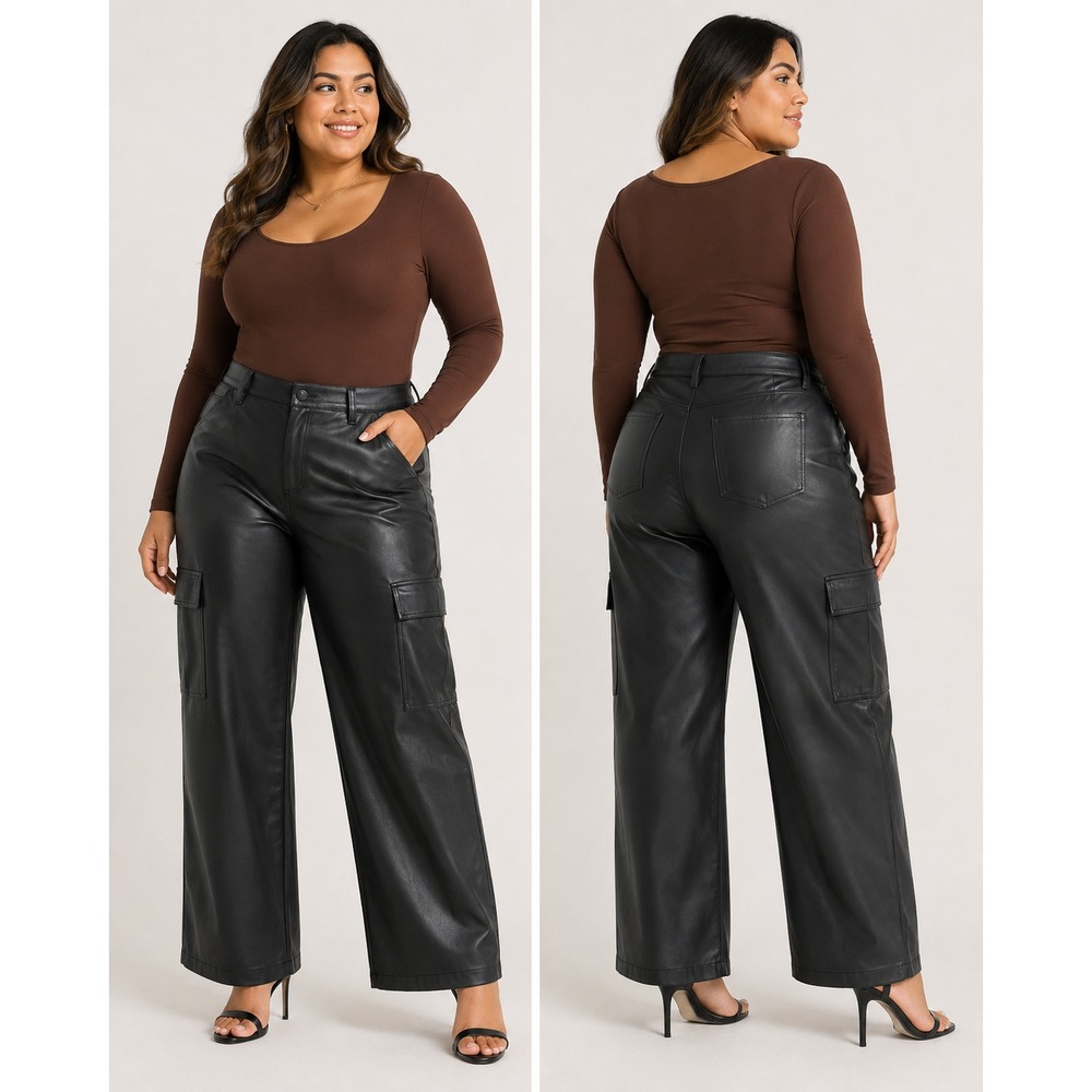 Sofia Jeans Womens Pants Size 12 Black Super High Rise Cargo Relaxed Wide Leg